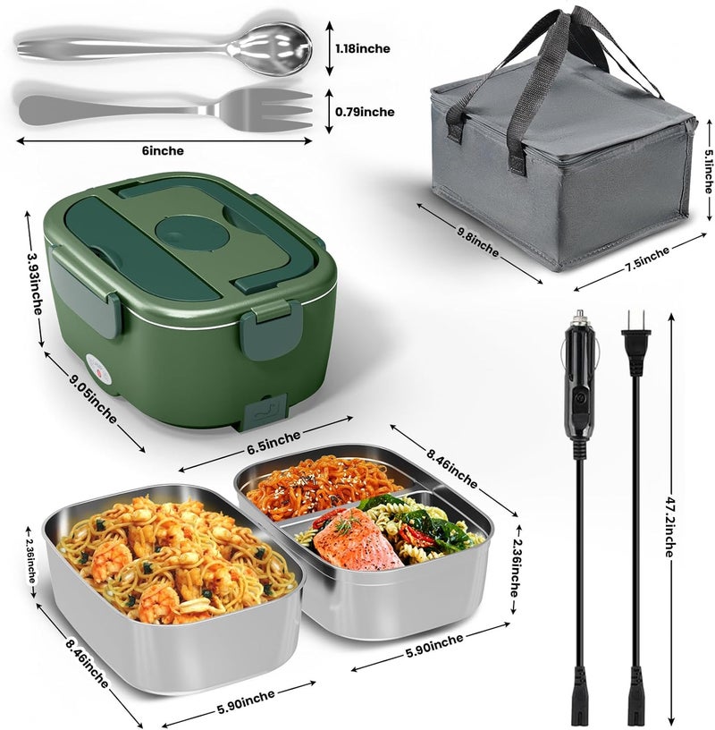 Sitlais Heated Lunch Box for Men&Women - 80W Electric Lunch Box for Adults with Dual 1.5L 304 Stainless Steel Containers Fast Heating Portable Food Warmer for Car&Truck lonchera eléctrica portátil - Image 3
